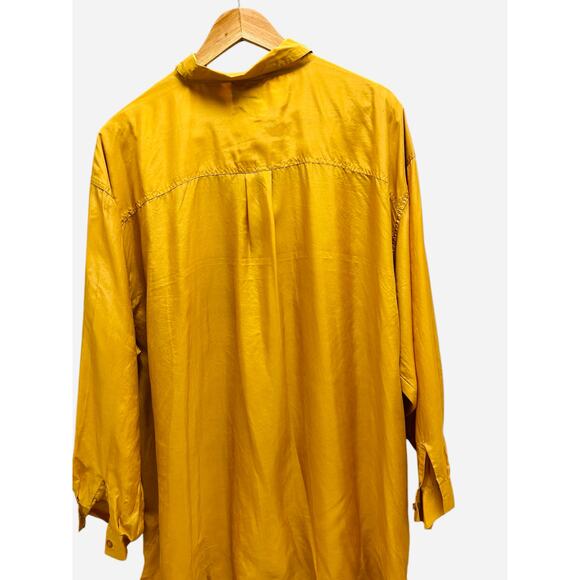Details Express Vintage Silk Blouse Plus Size 24 Mustard Yellow Button Down - Picture 3 of 8